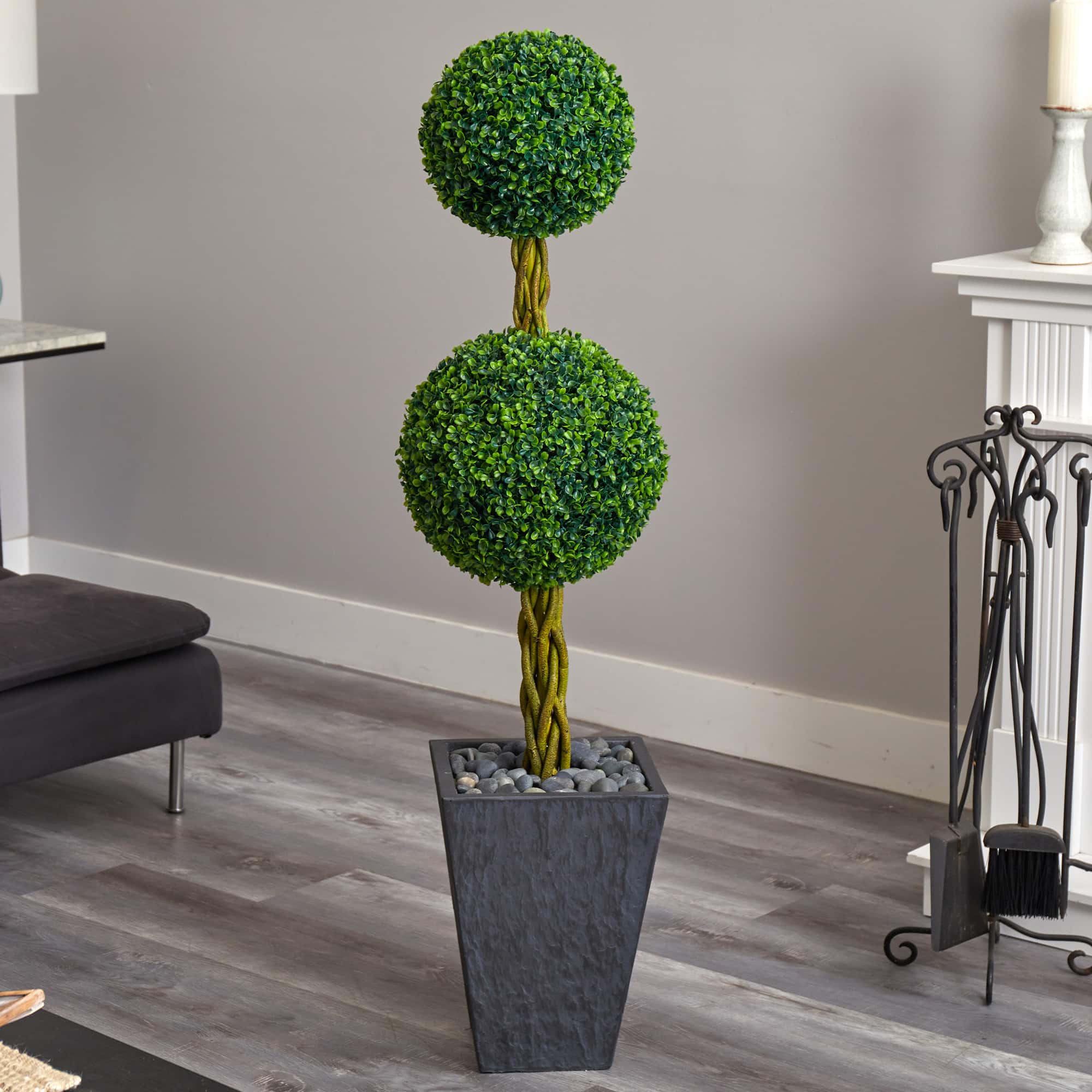 5ft. Double Ball Boxwood Topiary Tree in Slate Planter